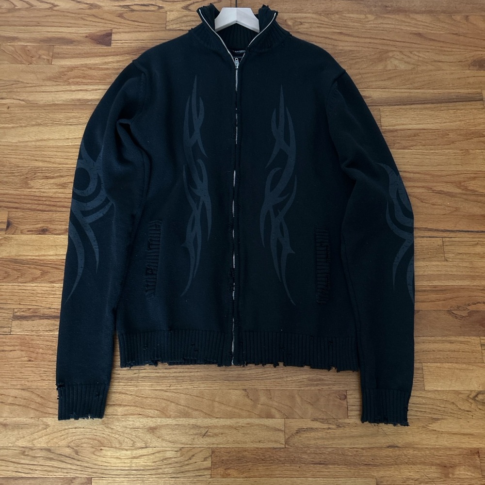 Balenciaga y2k distressed knit zip up jacket